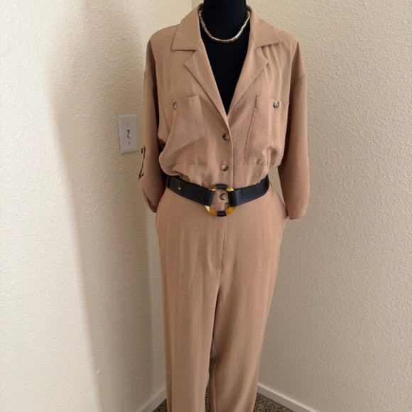 Zara Tan Jumpsuit with Belt - Picture 2 of 9